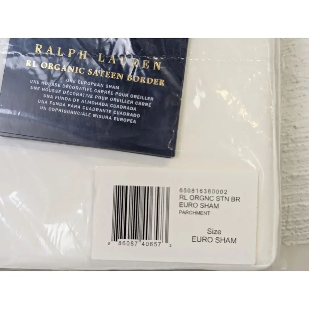 Ralph Lauren European Sham Organic Sateen Border Parchment Classic Preppy RL